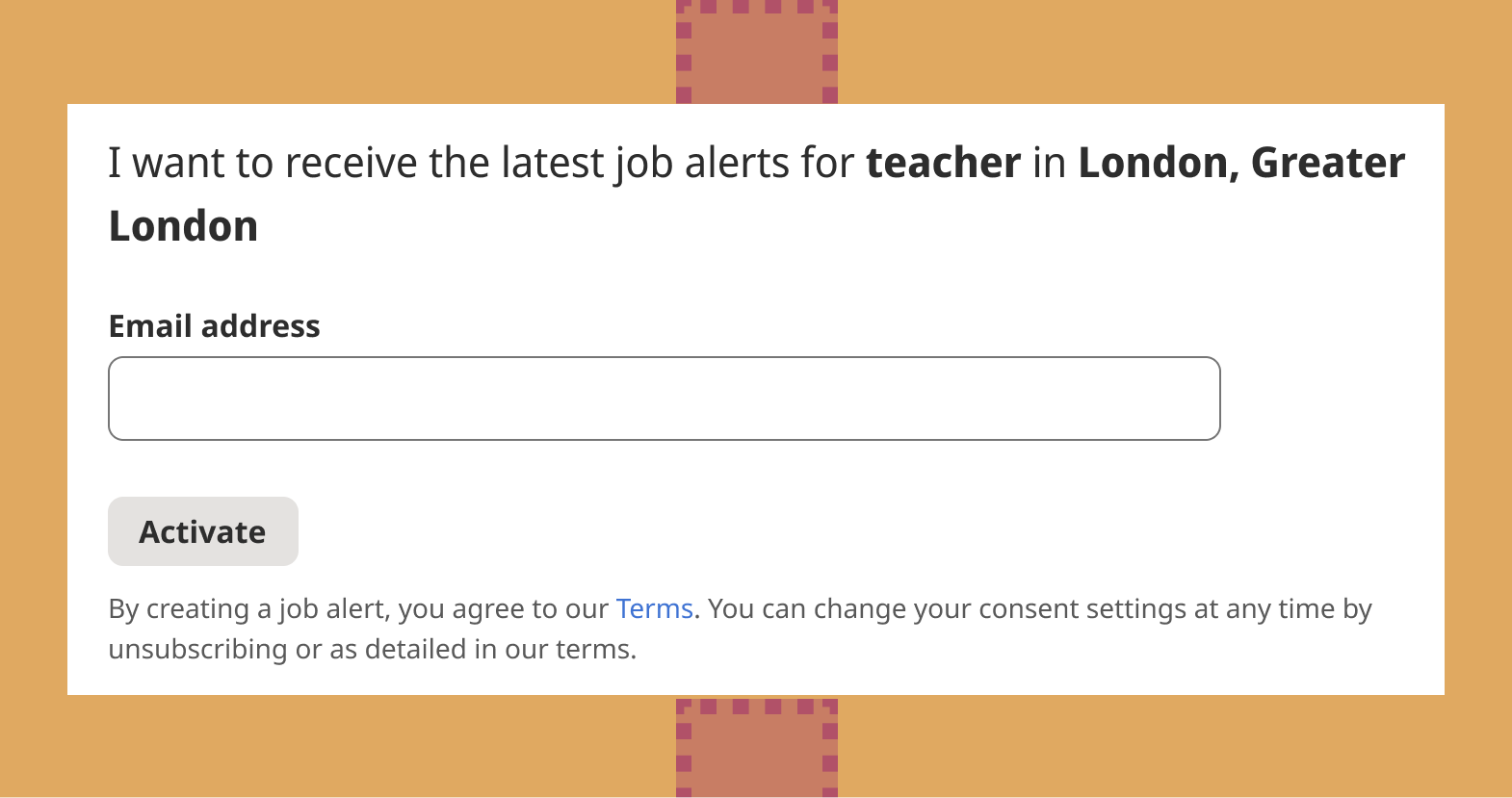 Image showing text box to enter email address and activate job alert.