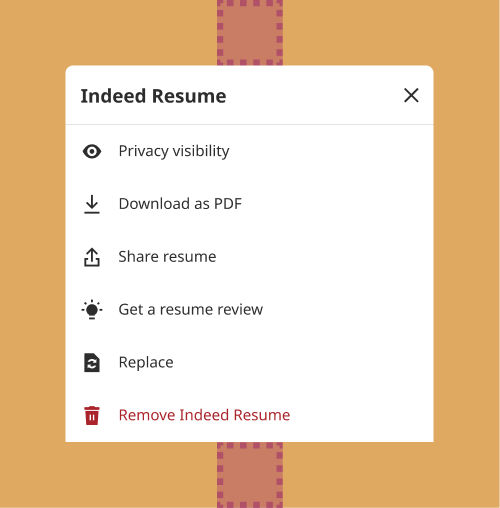 Resume options menu for an uploaded Indeed Resume.