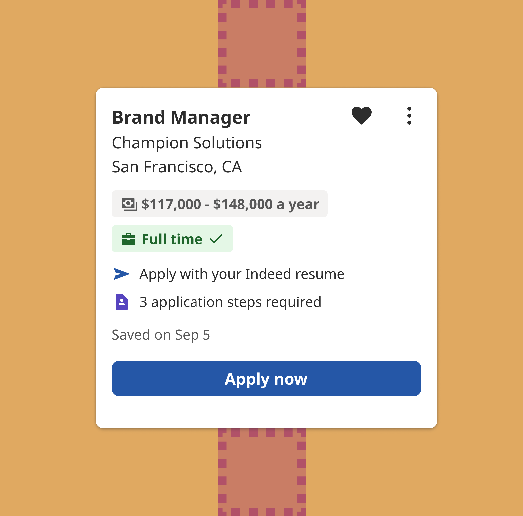 Job listing appearing in the Saved folder. There are buttons for Apply now, unsave, or move to another section.