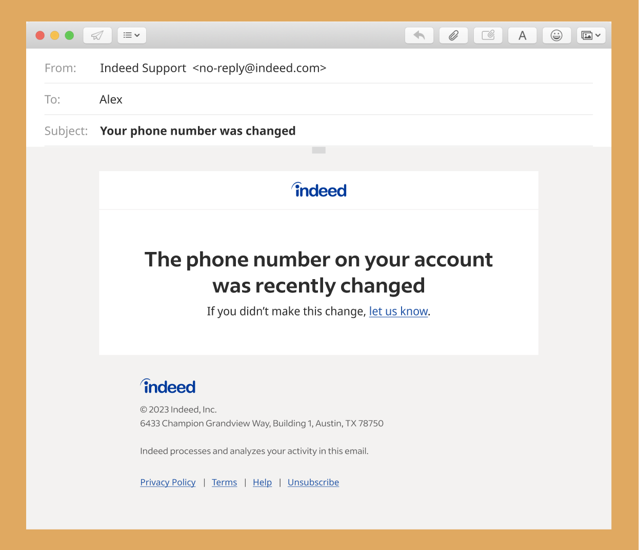 This email confirms a phone number was changed.