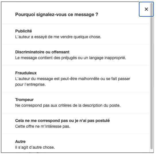 Signaler un message Assistance Indeed